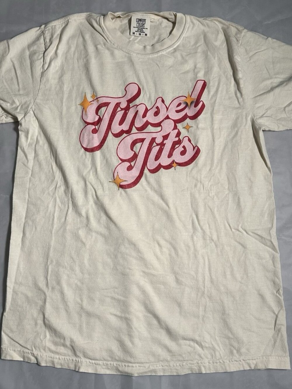 EUC Comfort Colors Medium Tinsel Tshirt Shirt White Christmas Funny